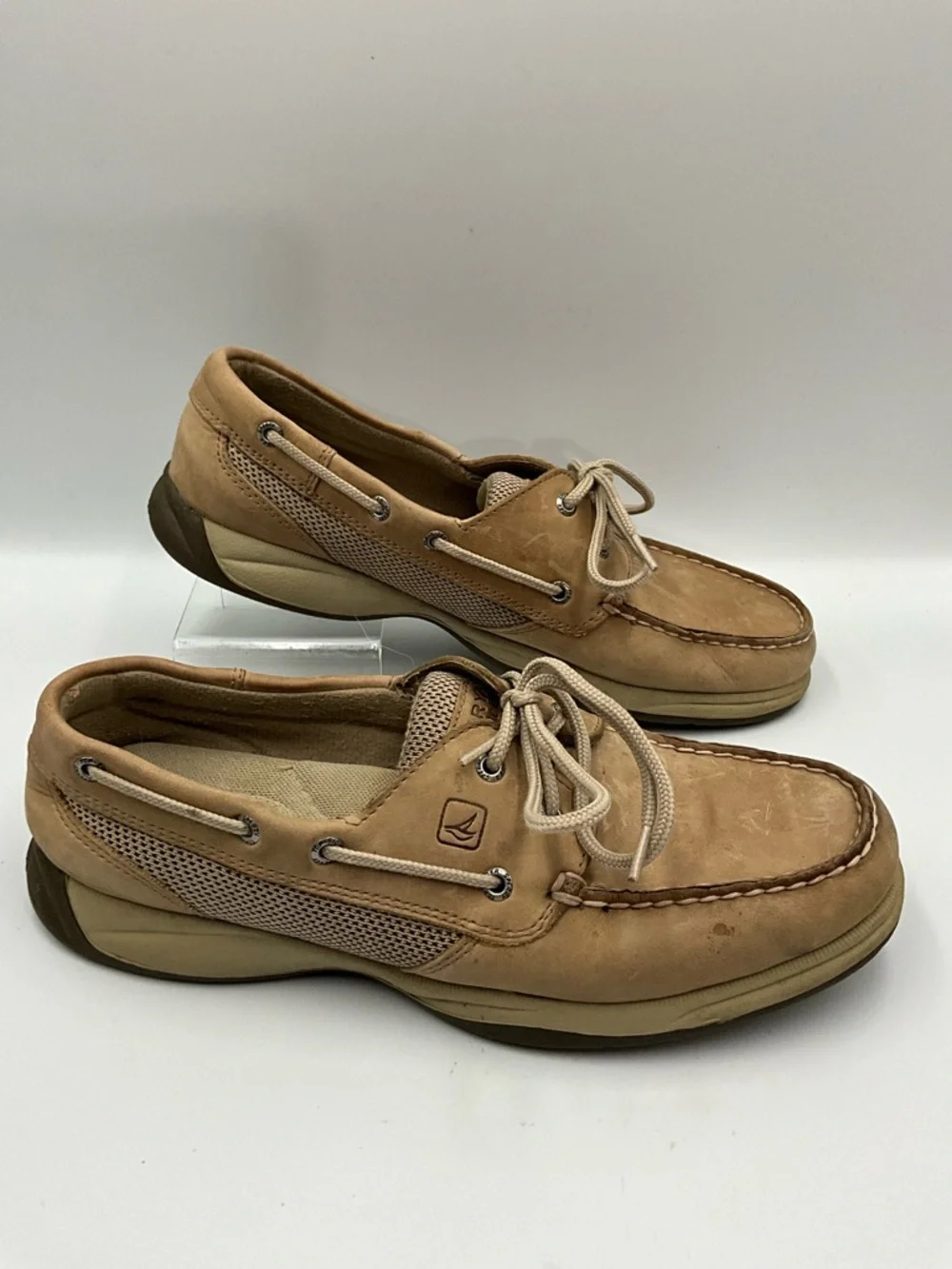 Sperry Boat Shoes Size 9 Tan Leather Boat Shoes with Mesh Panels